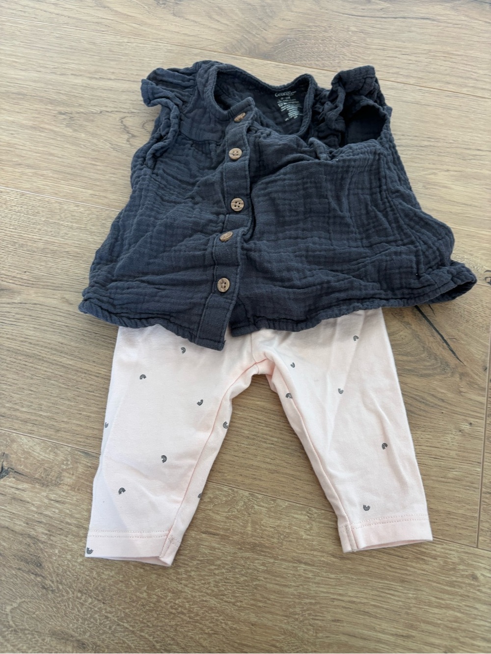 George Navy Gauze Button-Front Top
